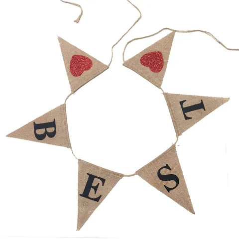 Rustic Linen Ever Best Day Alphabet Triangle Banner Hanging Bunting For Wedding Christmas Party Ceremony Decoration Flaxen Garland Decor