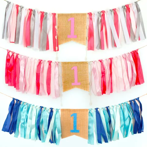 Linen Ribbon First Birthday High Chair Banner Tassel Garland Western Style One Bunting For Baby Boy Girl Birthday Party Decoration Venue Props
