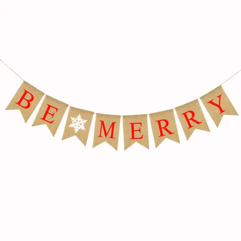 Rustic Burlap Christmas Banner swallowtail Pennant Garland Be Merry Letter Printed Holiday Party Home Decoration