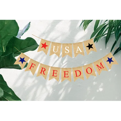Rustic Burlap Patriotic Swallowtail Banner Independence Day Party Hanging Garland Decoration For Home Celebrate Festival Decor