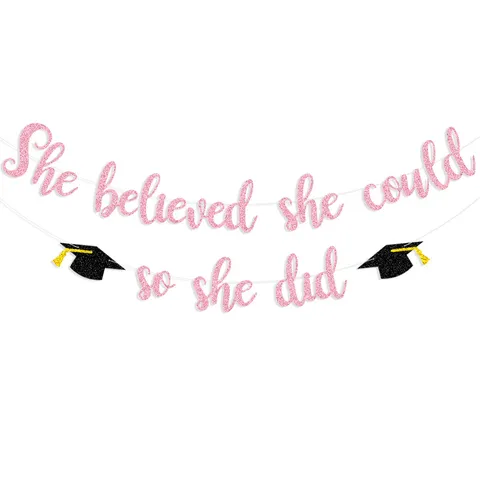 Glitter Paper Graduation Party Banner She Believed She Could So She Did Hanging Garland Inspirational Letter Bunting School Celebration Venue Decor