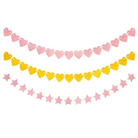 Wedding Engagement Valentine Day Decorative Garland Rose Gold Gold Heart Pentagram Bunting Banner Party Hanging Decor
