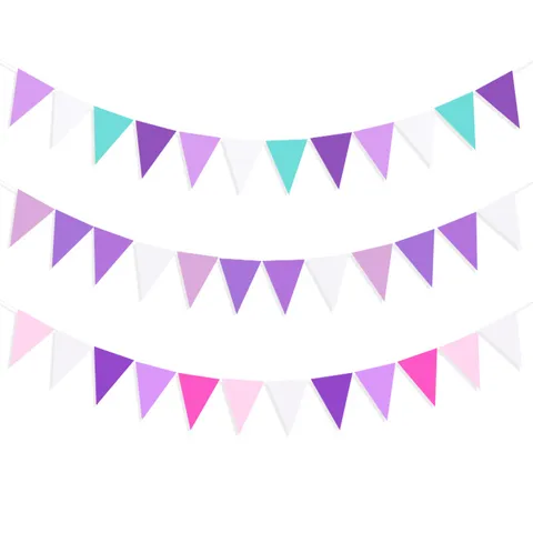 Purple Bunting Banner Fabric Triangle Flags Garland For Party Classroom Decoration Wedding Birthday Celebration