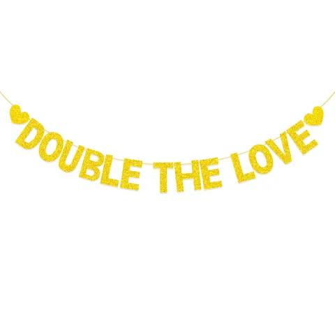 Gold Glitter Paper Garland Double The Love Letter Bunting Circle Dots Hanging Banner For Wedding Party Decor