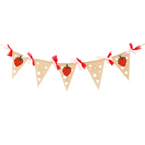 Rustikal Vintage Jute Erdbeere Wimpelkette Banner Mit Pünktchen Schleife Detail Gestickt Garten Party Dekoration Wimpel Girlande Für Feier Treffen