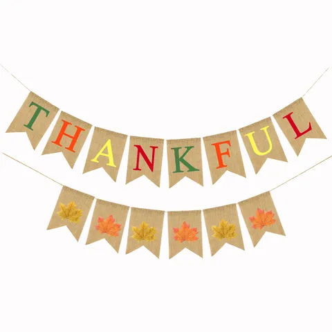 Rustic Linen Swallowtail Garland Bunting Banner For Thanksgiving Decoration Vintage Jute Letter Printed Home Party Hanging Wall Decor