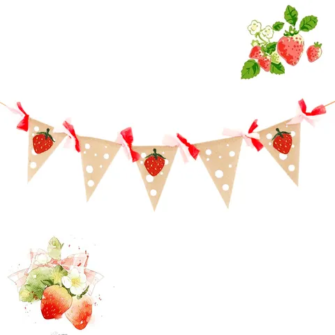 Rustikal Vintage Jute Erdbeere Wimpelkette Banner Mit Pünktchen Schleife Detail Gestickt Garten Party Dekoration Wimpel Girlande Für Feier Treffen