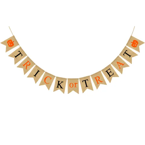 Halloween Party Burlap Banner Linen Swallowtail Pennant Flag For Trick Or Treat Haunted House Garland Decoration Party Supplies
