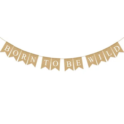 Rustique Lin Bannière en Queue de Hirondelle Born To Be Wild Imprimé Guirlande Lettre Décoratif Bannière Suspendu Ornement pour Baby Shower Anniversaire Fête Chambre Maison Layout Décor