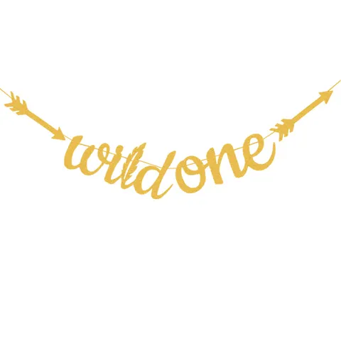 Glitter Gold Paper Wild One Theme Banner And Cake Topper Set For Baby First Birthday Party Venue Decoration Props Supplies
