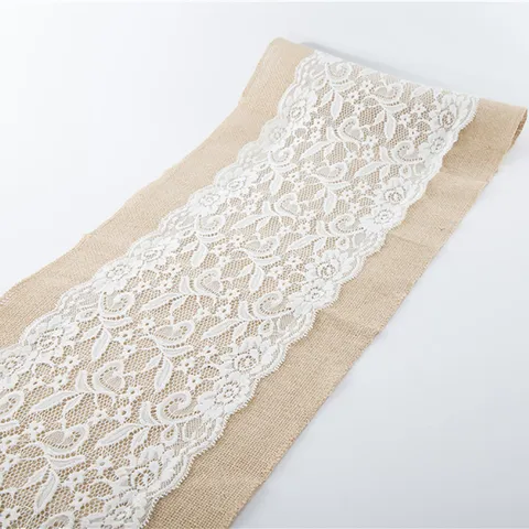 Camino de Mesa de Yute Rústico Con Ribete de Encaje Blanco Mantel Vintage de Arpillera Para Navidad Boda Fiesta Decoración de Mesa