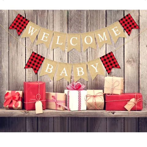 Rustic Burlap Swallowtail Banner Red Black Buffalo Plaid Garland For Wedding Birthday Baby Shower Party Venue Layout Decoration