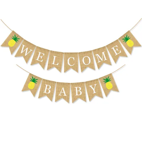 Rustic Linen Welcome Baby Swallowtail Banners Pineapple Alphabet Burlap Garland Flags For Household Birthday Party Event Decorations