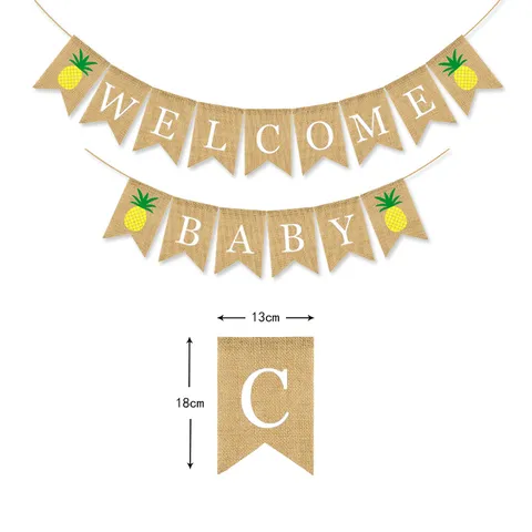 Rustic Linen Welcome Baby Swallowtail Banners Pineapple Alphabet Burlap Garland Flags For Household Birthday Party Event Decorations