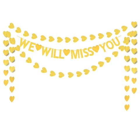 Gold Glitter We Will Miss You Letter Heart Banner Garland For Retirement Farewell Engagement Graduation Wedding Party Decoration