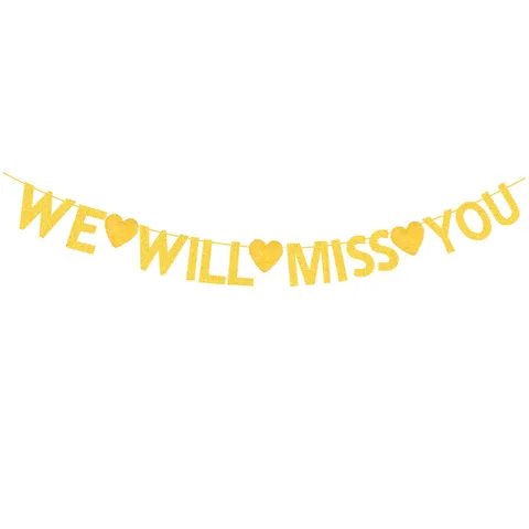 Gold Glitter We Will Miss You Letter Heart Banner Garland For Retirement Farewell Engagement Graduation Wedding Party Decoration