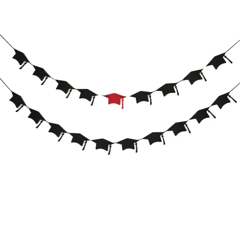 Graduation Party Decoration Black Red Doctoral Cap Banner Paper Garland Ceremony Photo Wall Decor Backdrop Props
