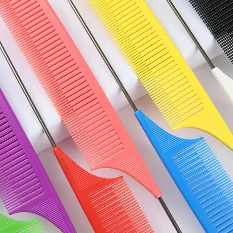 Professional Hair Coloring Pointed Tail Comb Plastic And Stainless Steel Pin Tail Sectioning Styling Brush For Salon Women Men