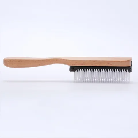Peigne à Cheveux Professionnel en Bois de Hêtre à Neuf Rangées Brosse de Coiffage pour Hommes Pommade Slick Back Brosse Coussin de Salon Grain de Bois
