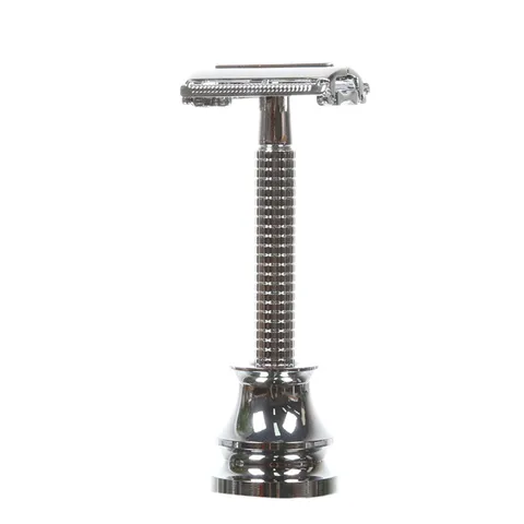 Professional Manual Double Edge Safety Razor For Men Vintage Twist To Open Metal Shaving Razor With Non-Slip Handle And Stand Base Men's Grooming Kit