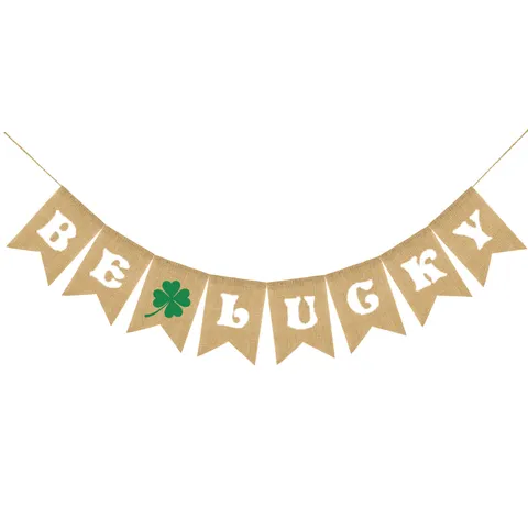 Rustic Linen St Patrick's Day Shamrock Swallowtail Banner Vintage Irish Carnival Party Decorative Garland Be Lucky Bunting Hangings