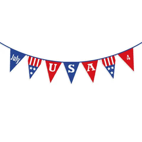 American Independence Day Party Banner Star Striped Festive Triangle Pennant Garland Printed Fabric Patriotic Hanging Decorations For USA Celebration