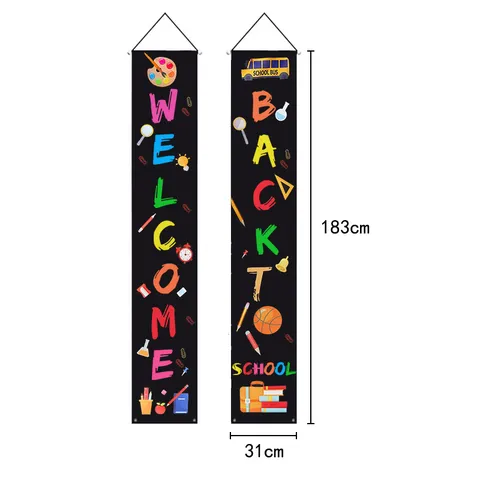 Welcome Back To School Banner Colorful Porch Couplet Photo Backdrop Chalkboard Style Fabric Classroom Entrance Layout Props Party Decor