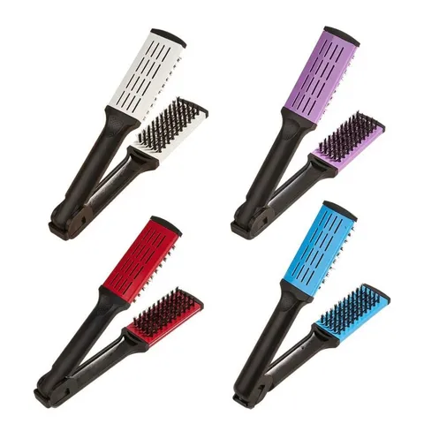 Professional V-Shape Hair Straightener Comb Double Sided Bristle Hair Salon Styling Brush Straightening Clamp Tool For Women