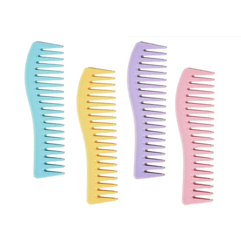 Peigne Démêlant à Dents Larges Couleurs Macaron Design Vague Brosse de Coiffure pour Cheveux Bouclés Mouillés Secs Femme