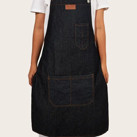 Washed Denim Apron With Pockets Waterproof Work Apron For Kitchen Hair Salon Barber Household Men Women Adjustable Denim Smock