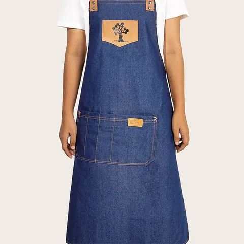 Professional Denim Canvas Work Apron Waterproof Stain Resistant Bib For Kitchen Coffee Shop Hair Salon Unisex Fashion Uniform