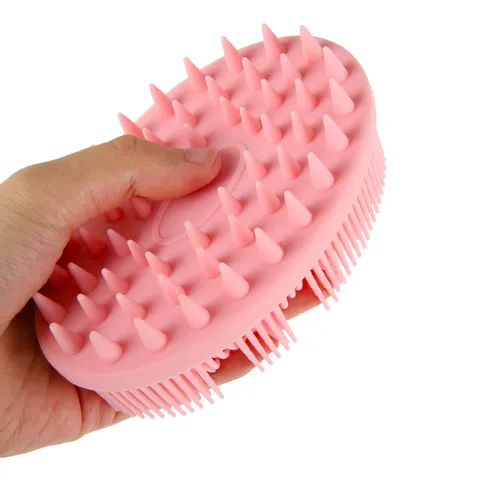 Brosse de Massage du Cuir Chevelu en Silicone Peigne de Massage de la Tête Utilisation Sec Humide Poils en Silicone Souples Rose