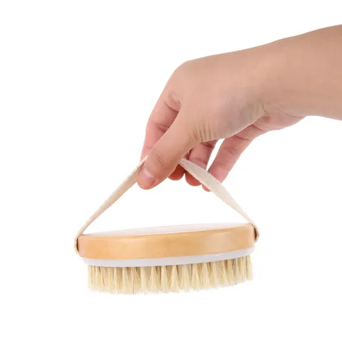 Natural Boar Bristle Bath Brush Beech Wood Body Scrubber With Massage Nodes Silicone Skin Exfoliating Shower Cleaning Brush For Spa Bathroom
