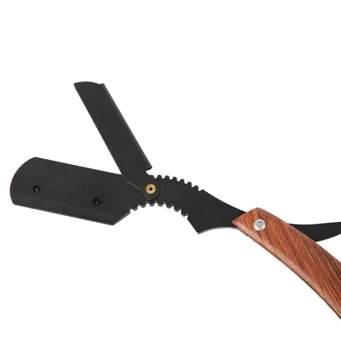 Professional Stainless Steel Folding Barber Razor Holder Wood Grain Handle Manual Shaving Tool For Men Salon Grooming Shaver