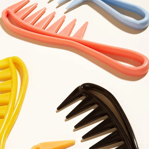 Retro Wide Teeth Hair Comb Colorful Plastic Pomade Styling Comb Men Slicked-back Hair Comb Detangling Curly Hair Grooming Tools