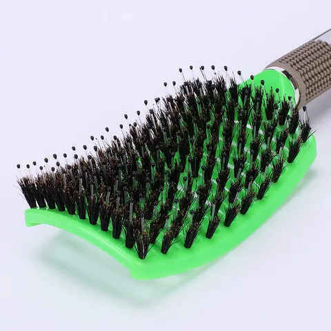 Professional ABS Boar Bristle Nylon Hair Comb Curved Hollow Detangling Massage Hairbrush For Salon Everyday Home Style Smooth Waves