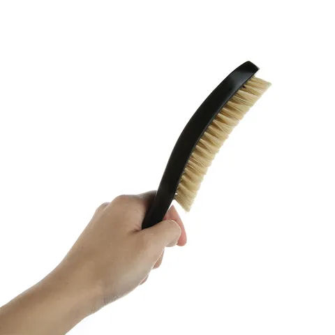 Retro Beech Wood Boar Bristle Beard Brush Ergonomic Curved Handle Hair Cleaning Brush For Men Oil Hair Styling Mustache Care Brush