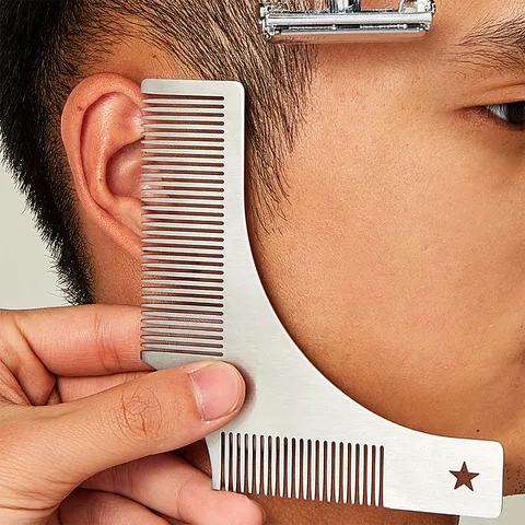 Stainless Steel Beard Comb Shaving Template Styling Tool For Men Sideburns Shaping Comb Silver Metal Grooming Guide Hair Stencil