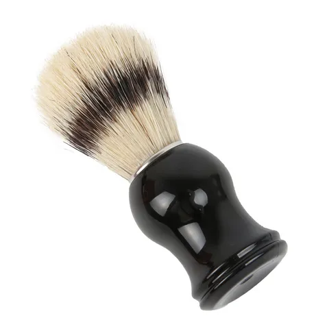 Blaireau de Rasage Manuel Vintage pour Hommes Manche en Bois Laqué Noir Poils Doux Brosse à Barbe de Nettoyage