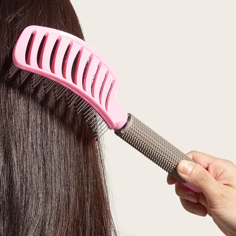 Pink Curved Detangling Massage Comb And Metal Rat Tail Hair Styling Combs Duo Nylon Carbon Fiber For Women Salon