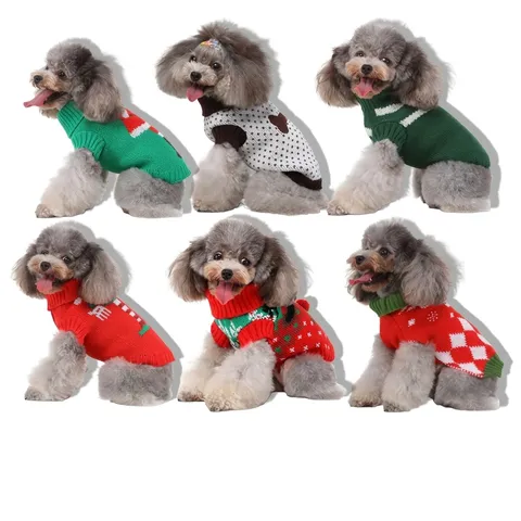 Petit Chien Pull de Noël Chaud Tricot Vêtements Chiot Hiver Tenue de Vacances Mignon Os Motif Élan Vêtements pour Animaux de Compagnie