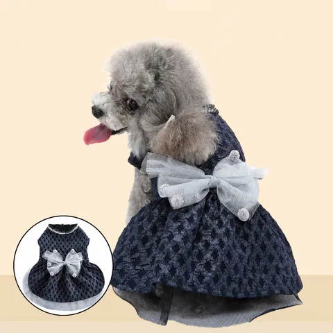 Pet Dog Summer Dress Princess Floral Mesh Lace Wedding Party Outfit Cute Bowknot Apparel For Small Dogs