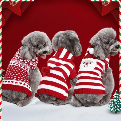 Pull pour Chien de Compagnie Mignon Hiver Chaud Vêtements Tricotés Noël Elan Père Noël Pull pour Petits Chiens Vêtements pour Animaux