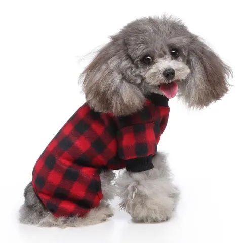 Pet Dog Pajamas Winter Warm Fleece Puppy Clothes Cute Leopard Polka Dot Plaid Four-Legged Apparel For Small Medium Dogs