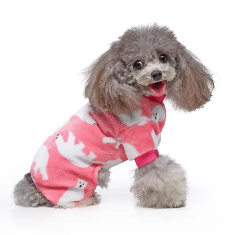 Pet Dog Pajamas Winter Warm Fleece Puppy Clothes Cute Leopard Polka Dot Plaid Four-Legged Apparel For Small Medium Dogs