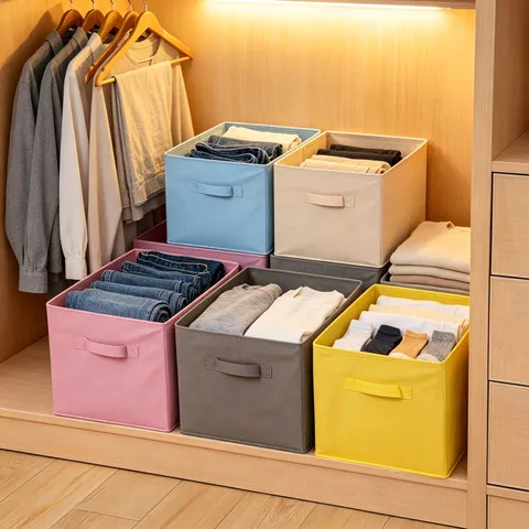 Foldable Fabric Storage Box Square Non-Woven Clothes Organizer Bin With Handle For Wardrobe Closet Home Bedroom Organization