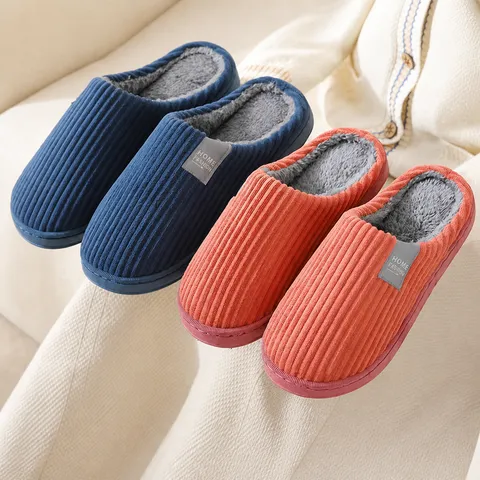 Winter Warm Cotton Slippers For Women Men Couple Indoor Thick Sole Non-Slip Plush Home Shoes