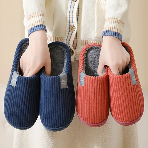Winter Warm Cotton Slippers For Women Men Couple Indoor Thick Sole Non-Slip Plush Home Shoes