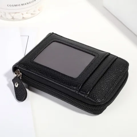 Unisex Mini PU Leder Kartenetui Litschimuster RFID Schutz Vertikal Akkordeon Reißverschluss Münzbörse Ausweis Tasche Für Alltag Damen Herren