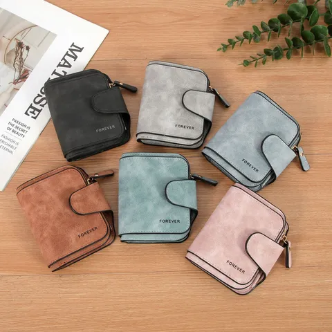 Damen Kurze Geldbörse Retro PU Leder Mattiert Kartenhalter Reißverschluss Münzfach Schnalle Tasche Kleine Clutch Bifold Wallet Für Studenten